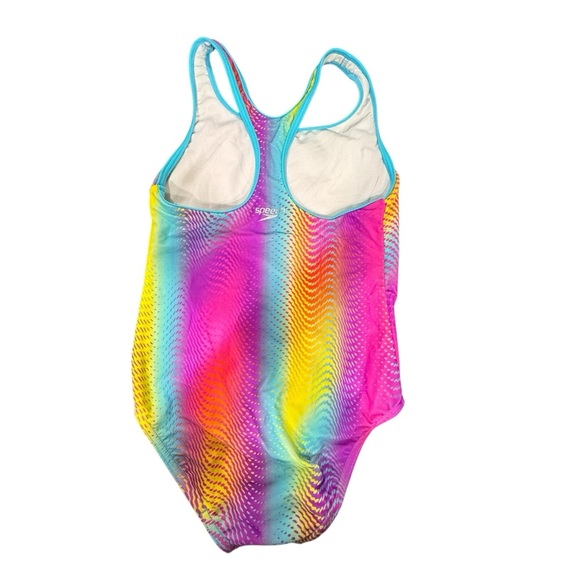 Speedo Girls One Piece Pink Blue Yellow Sports Swimsuit Swim Suit Size 10 - Picture 2 of 6